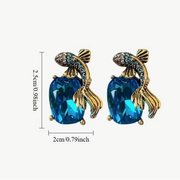 💙 Heidi DAUS Elegant Gold and Blue Swarovski crystal Fish Earrings 💙 - Picture 4 of 7